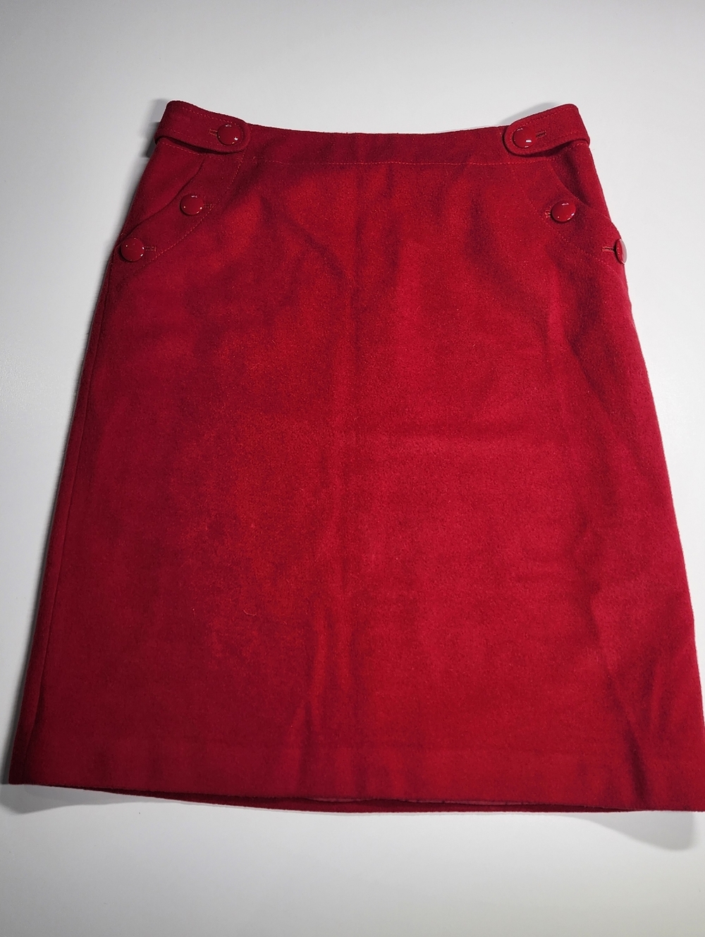J Crew Red Wool Cashmere Pencil Skirt Button Detail Knee Length 4